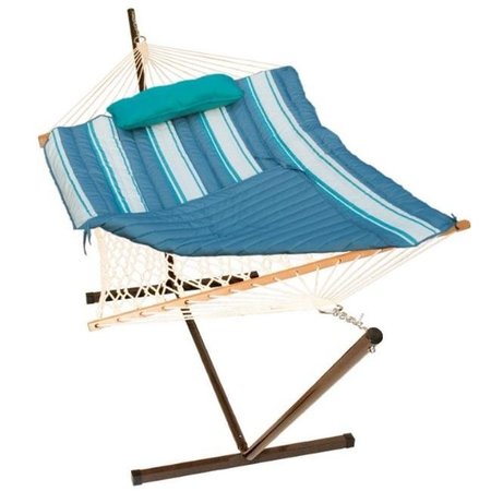 ALGOMA NET Algoma Net 8919STRIPE 11 ft. Cotton Rope Hammock; Stand - Pad & Pillow Combination; Blue 8919STRIPE